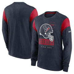 Houston Texans Rewind Playback Helmet Long Sleeve T-Shirt Heather Navy