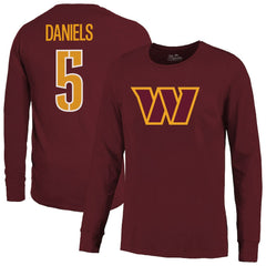 Jayden Daniels Washington Commanders Majestic Threads Name & Number Non-Distressed Long Sleeve T-Shirt Burgundy