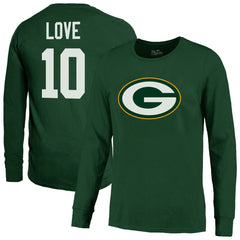 Jordan Love Green Bay Packers Majestic Threads Name & Number Long Sleeve T-Shirt Green