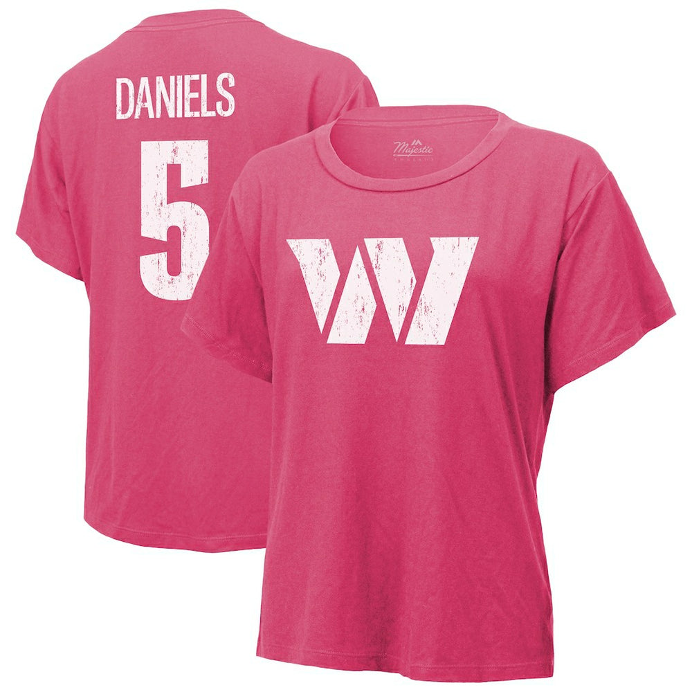 Jayden Daniels Washington Commanders Majestic Threads Women's Name & Number T-Shirt Pink