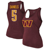 Jayden Daniels Washington Commanders Majestic Threads Women's Name & Number Tri-Blend Scoop Neck Tank Top Burgundy