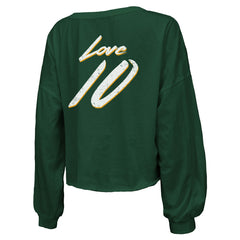 Jordan Love Green Bay Packers Majestic Threads Women's Name & Number Off-Shoulder Script Cropped Long Sleeve Relaxed V-Neck T-Shirt Green