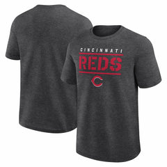 Cincinnati Reds Logo Athletic Top Notch T-Shirt - Heather Charcoal T-shirts