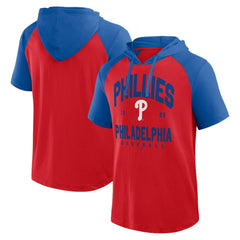 Philadelphia Phillies Logo Athletic Prime Raglan Short Sleeve Hoodie T-Shirt - Red Hoodies