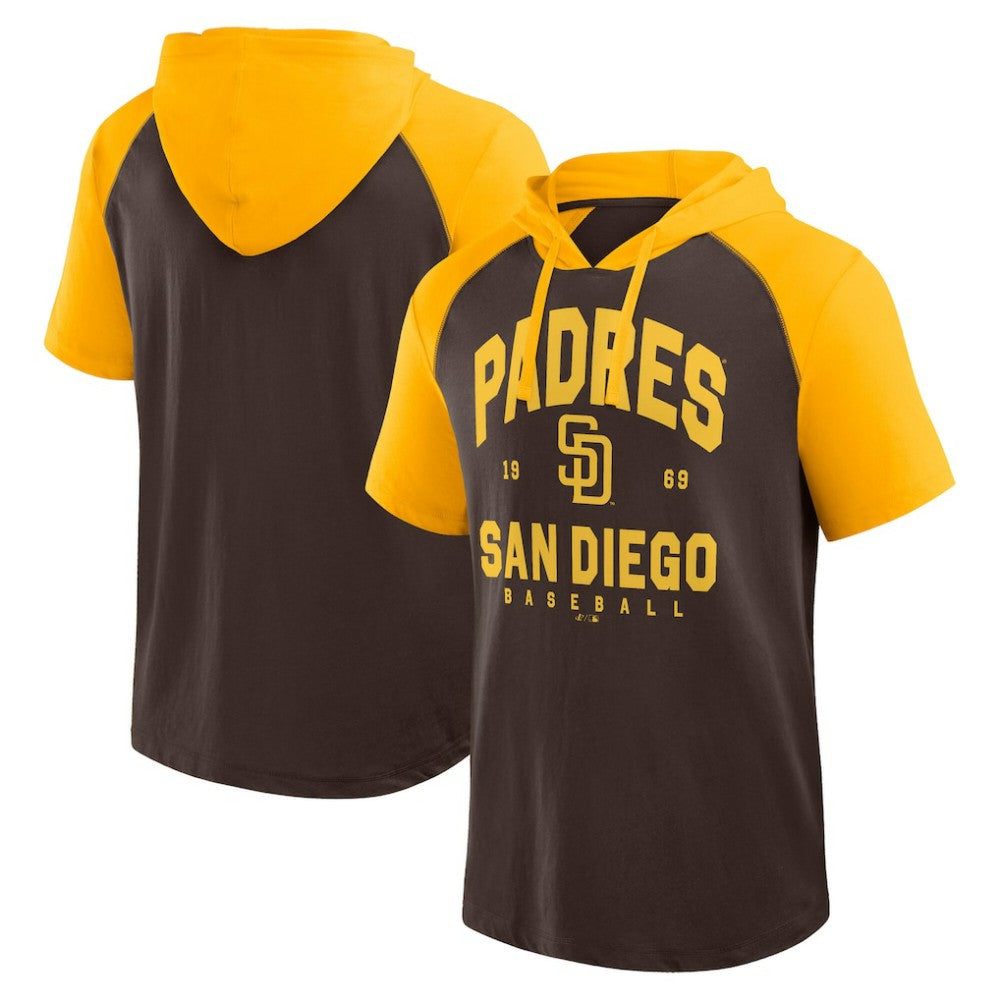 San Diego Padres Logo Athletic Prime Raglan Short Sleeve Hoodie T-Shirt - Brown Hoodies
