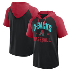 Arizona Diamondbacks Logo Athletic Prime Raglan Short Sleeve Hoodie T-Shirt - Black Hoodies
