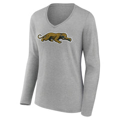 Jacksonville Jaguars Women's Classic Logo Long Sleeve V-Neck T-Shirt Gray