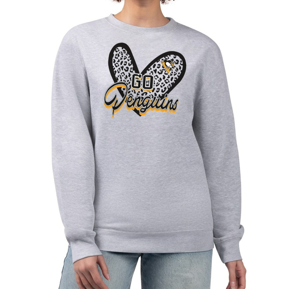 NHL Pittsburgh Penguins G-III 4Her by Carl Banks Women's Animal Print Heart Fleece Pullover Sweatshirt - Heather Gray