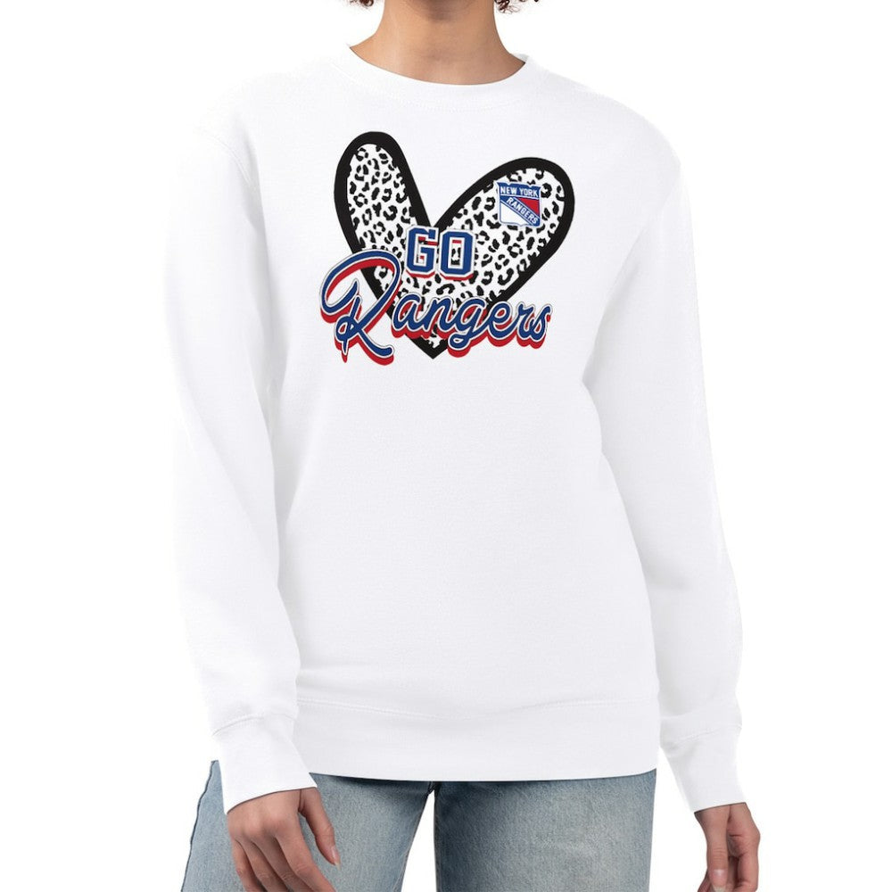 NHL New York Rangers G-III 4Her by Carl Banks Women's Animal Print Heart Fleece Pullover Sweatshirt - White