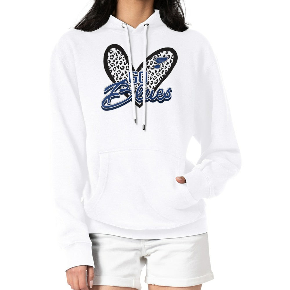 NHL St. Louis Blues G-III 4Her by Carl Banks Women's Animal Print Heart Fleece Pullover Hoodie - White
