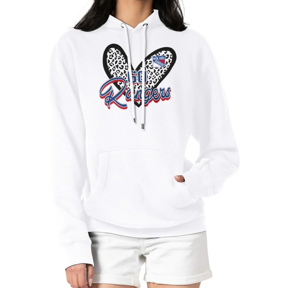 NHL New York Rangers G-III 4Her by Carl Banks Women's Animal Print Heart Fleece Pullover Hoodie - White