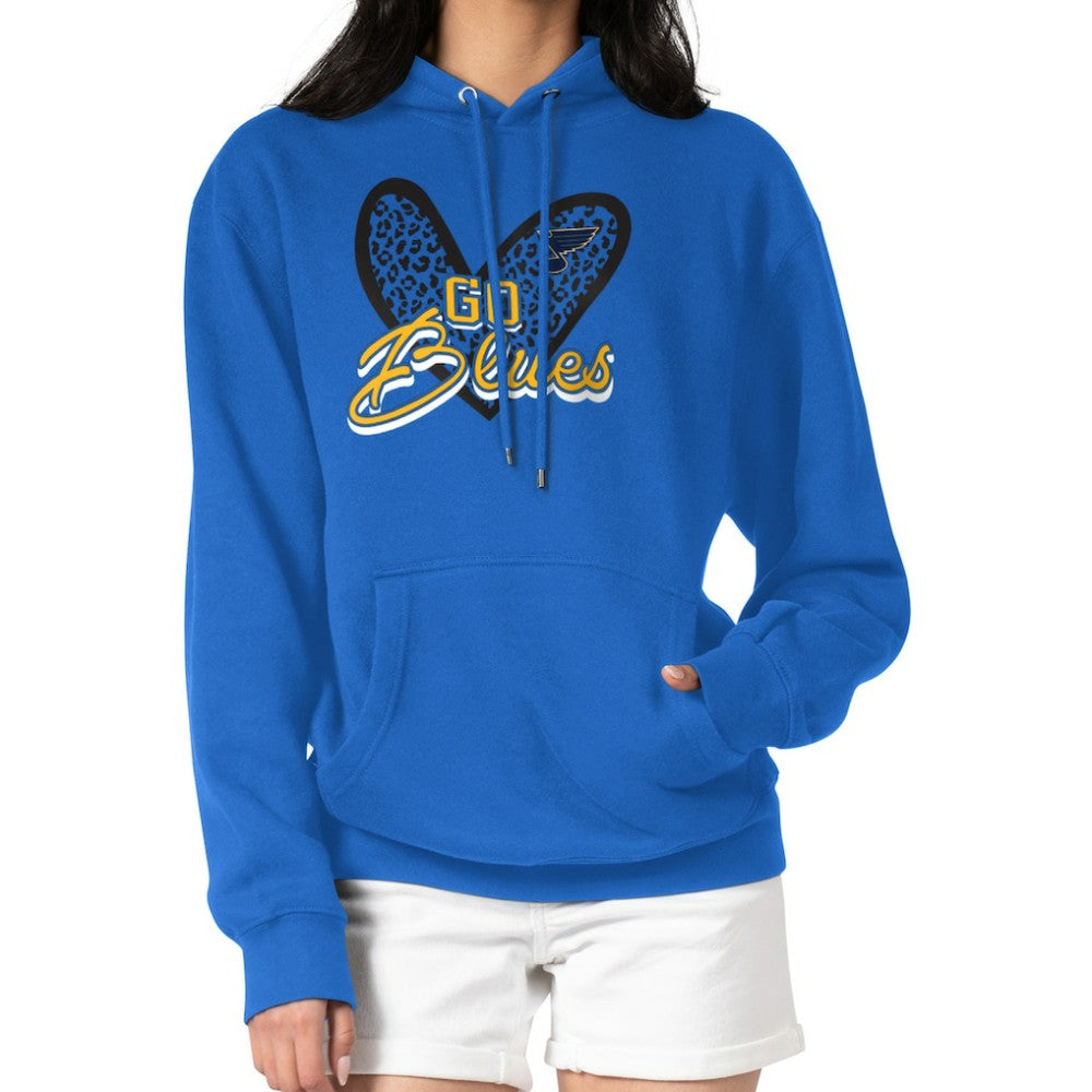 NHL St. Louis Blues G-III 4Her by Carl Banks Women's Animal Print Heart Fleece Pullover Hoodie - Blue
