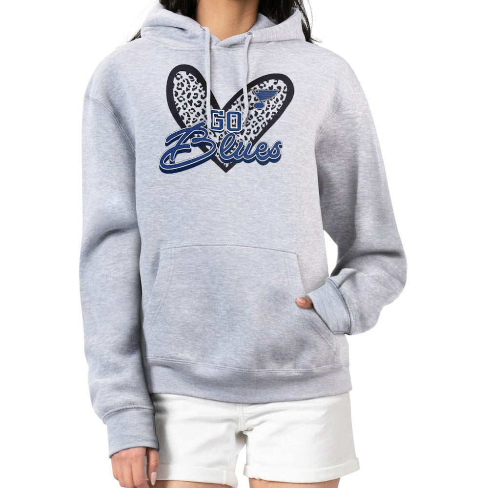 NHL St. Louis Blues G-III 4Her by Carl Banks Women's Animal Print Heart Fleece Pullover Hoodie - Heather Gray