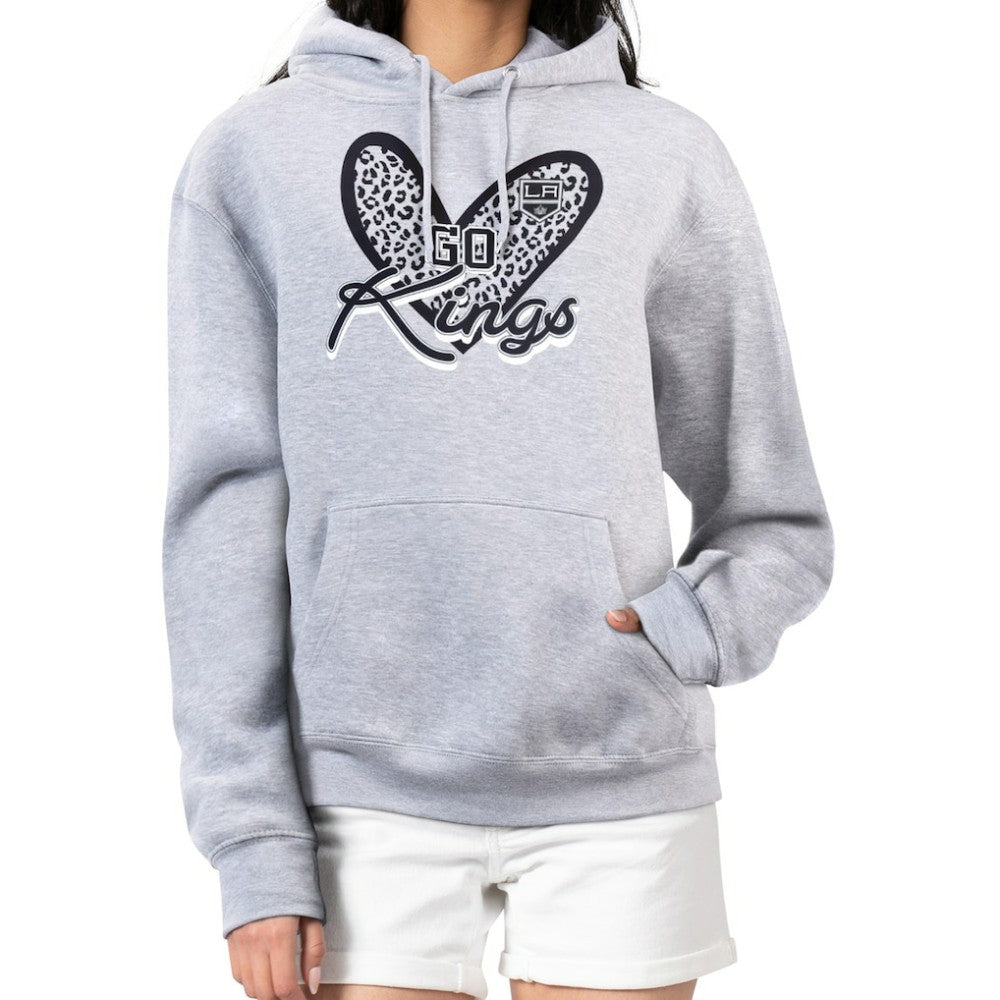 NHL Los Angeles Kings G-III 4Her by Carl Banks Women's Animal Print Heart Fleece Pullover Hoodie - Heather Gray