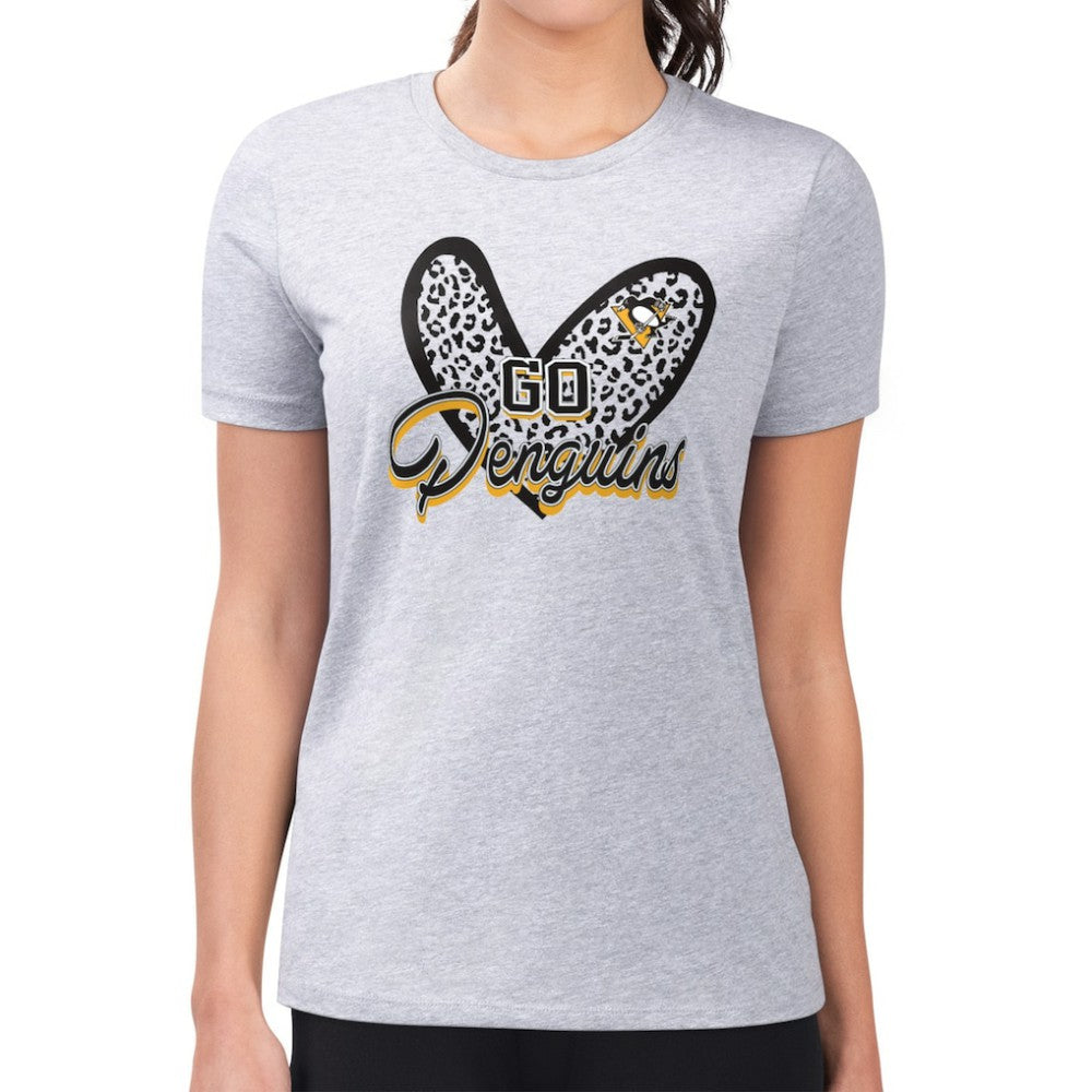 NHL Pittsburgh Penguins G-III 4Her by Carl Banks Women's Super-Slim Fit Lightweight Animal Print Heart T-Shirt - Heather Gray