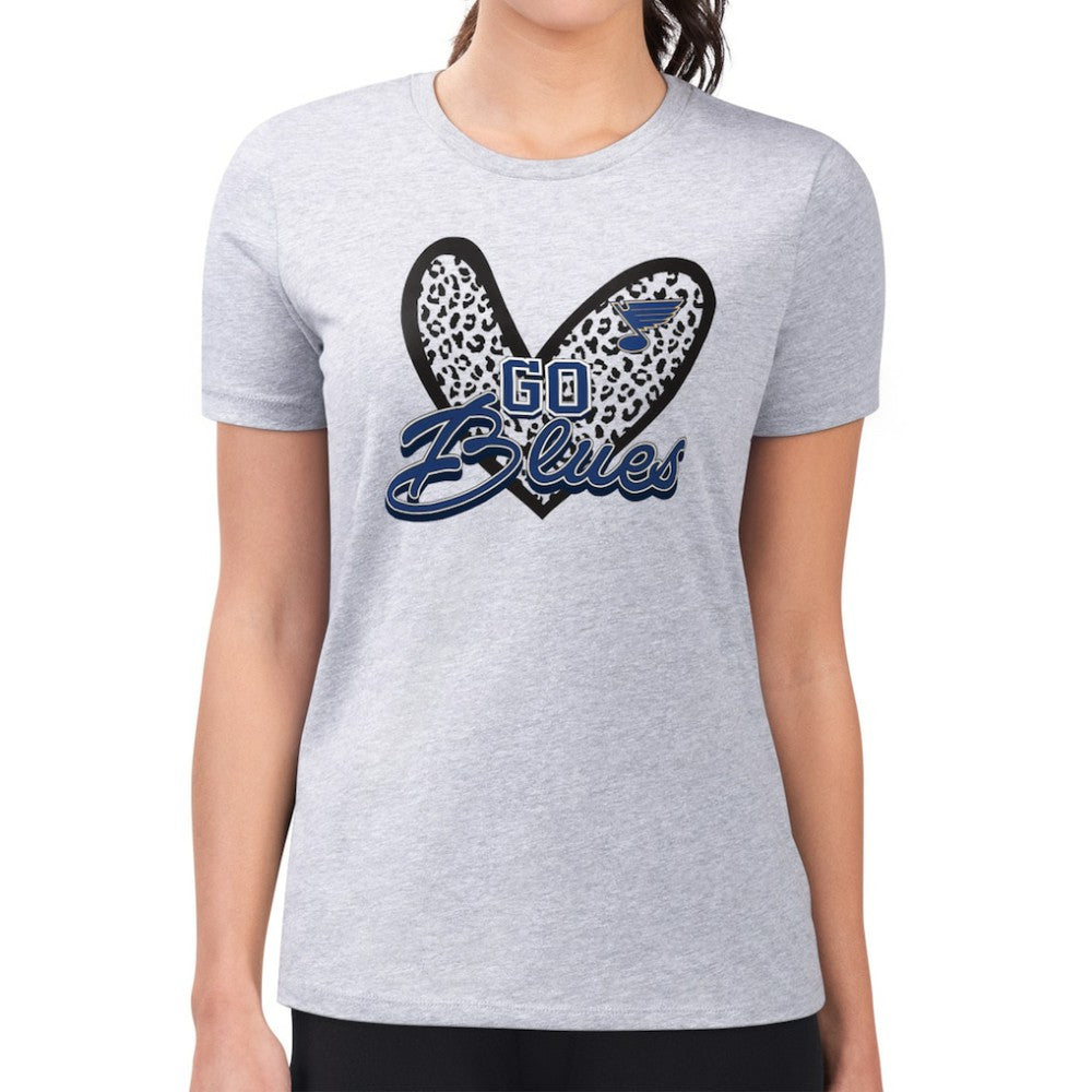NHL St. Louis Blues G-III 4Her by Carl Banks Women's Super-Slim Fit Lightweight Animal Print Heart T-Shirt - Heather Gray