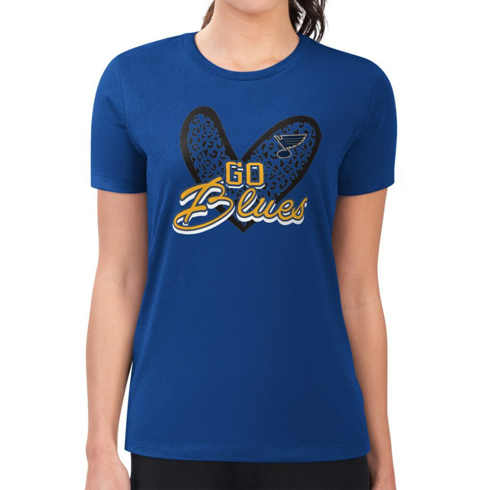 NHL St. Louis Blues G-III 4Her by Carl Banks Women's Super-Slim Fit Lightweight Animal Print Heart T-Shirt - Blue