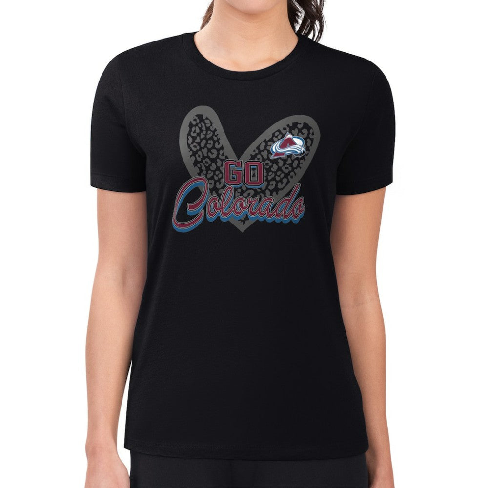 NHL Colorado Avalanche G-III 4Her by Carl Banks Women's Super-Slim Fit Lightweight Animal Print Heart T-Shirt - Black