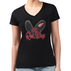 NHL Detroit Red Wings G-III 4Her by Carl Banks Women's Super-Slim Fit Lightweight Animal Print Heart V-Neck T-Shirt - Black