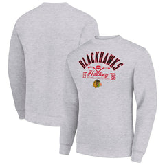 NHL Chicago Blackhawks Starter Stick And Puck Logo Fleece Pullover Sweatshirt - Heather Gray