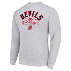 NHL New Jersey Devils Starter Stick And Puck Logo Fleece Pullover Sweatshirt - Heather Gray
