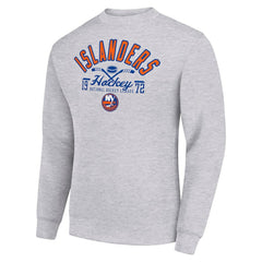 NHL New York Islanders Starter Stick And Puck Logo Fleece Pullover Sweatshirt - Heather Gray