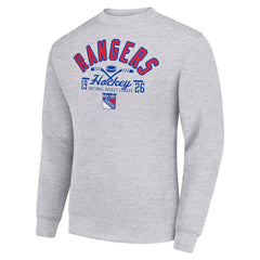 NHL New York Rangers Starter Stick And Puck Logo Fleece Pullover Sweatshirt - Heather Gray
