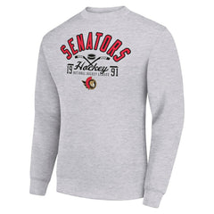 NHL Ottawa Senators Starter Stick And Puck Logo Fleece Pullover Sweatshirt - Heather Gray