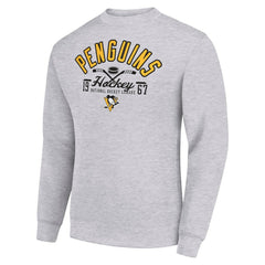 NHL Pittsburgh Penguins Starter Stick And Puck Logo Fleece Pullover Sweatshirt - Heather Gray