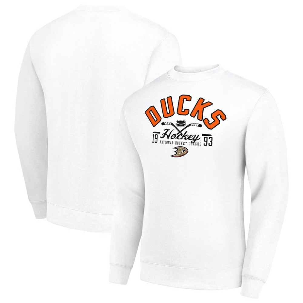 NHL Anaheim Ducks Starter Stick And Puck Logo Fleece Pullover Sweatshirt - White