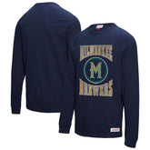 Milwaukee Brewers Mitchell & Ness Arched Logo Slub Long Sleeve T-Shirt - Navy T-shirts