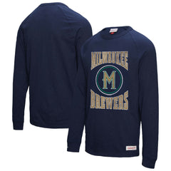 Milwaukee Brewers Mitchell & Ness Arched Logo Slub Long Sleeve T-Shirt - Navy T-shirts