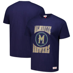 Milwaukee Brewers Mitchell & Ness Arched Logo Slub T-Shirt - Navy T-shirts