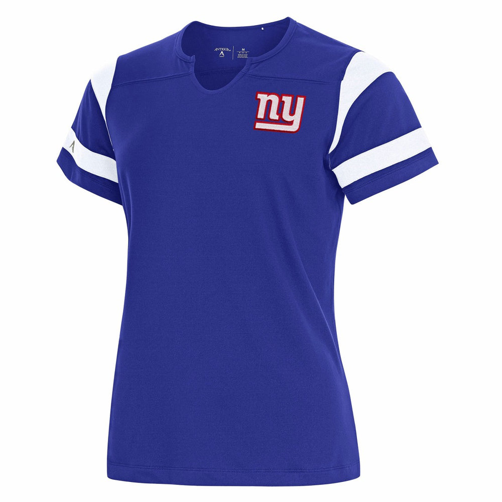 New York Giants Antigua Women's Encounter Short Sleeve Notch Neck Top Royal