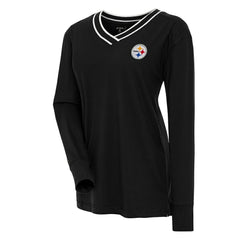 Pittsburgh Steelers Antigua Women's Symbolic Long Sleeve V-Neck Top Black