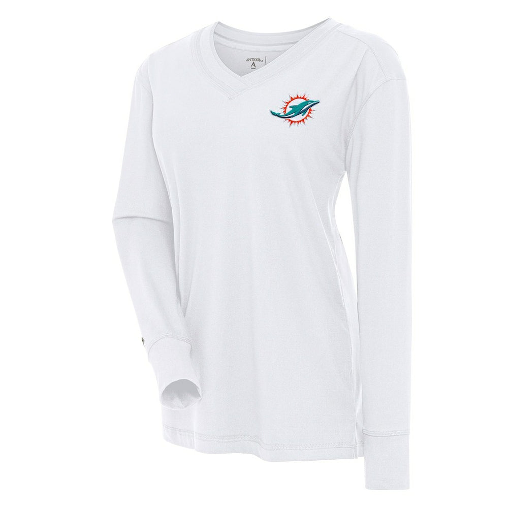 Miami Dolphins Antigua Women's Symbolic Long Sleeve V-Neck Top White