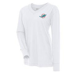 Miami Dolphins Antigua Women's Symbolic Long Sleeve V-Neck Top White