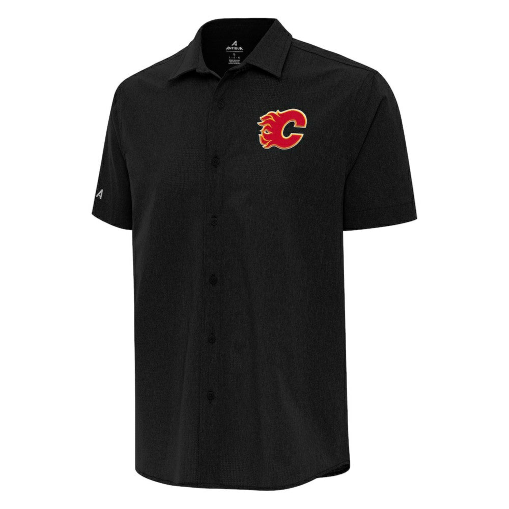 NHL Calgary Flames Antigua Activate Woven Short Sleeve Button-Up Shirt - Black