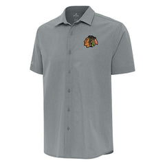 NHL Chicago Blackhawks Antigua Activate Woven Short Sleeve Button-Up Shirt - Gray