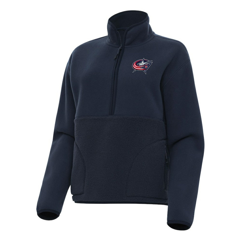 NHL Columbus Blue Jackets Antigua Women's Figure Half-Zip Pullover Sweatshirt - Navy