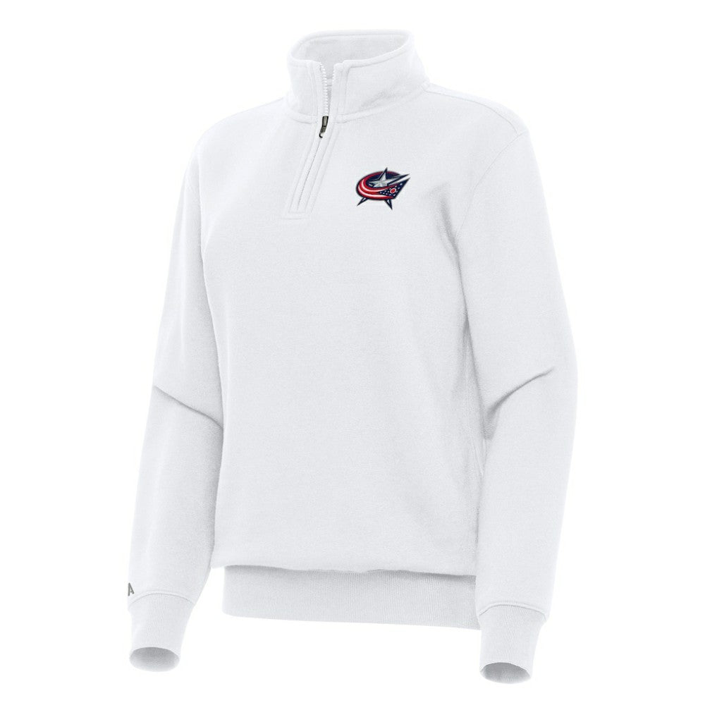 NHL Columbus Blue Jackets Antigua Women's Victory Quarter-Zip Sweatshirt - White