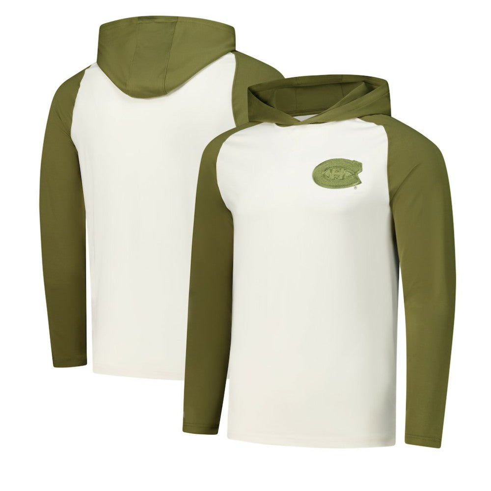 NHL Montreal Canadiens Antigua Intrepid Sand Raglan Long Sleeve Hoodie T-Shirt - Cream/Olive