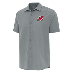 NHL New Jersey Devils Antigua Activate Woven Short Sleeve Button-Up Shirt - Gray