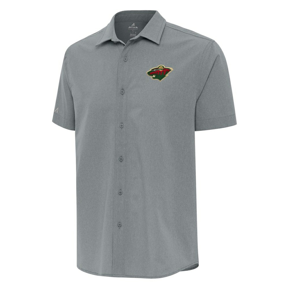 NHL Minnesota Wild Antigua Activate Woven Short Sleeve Button-Up Shirt - Gray