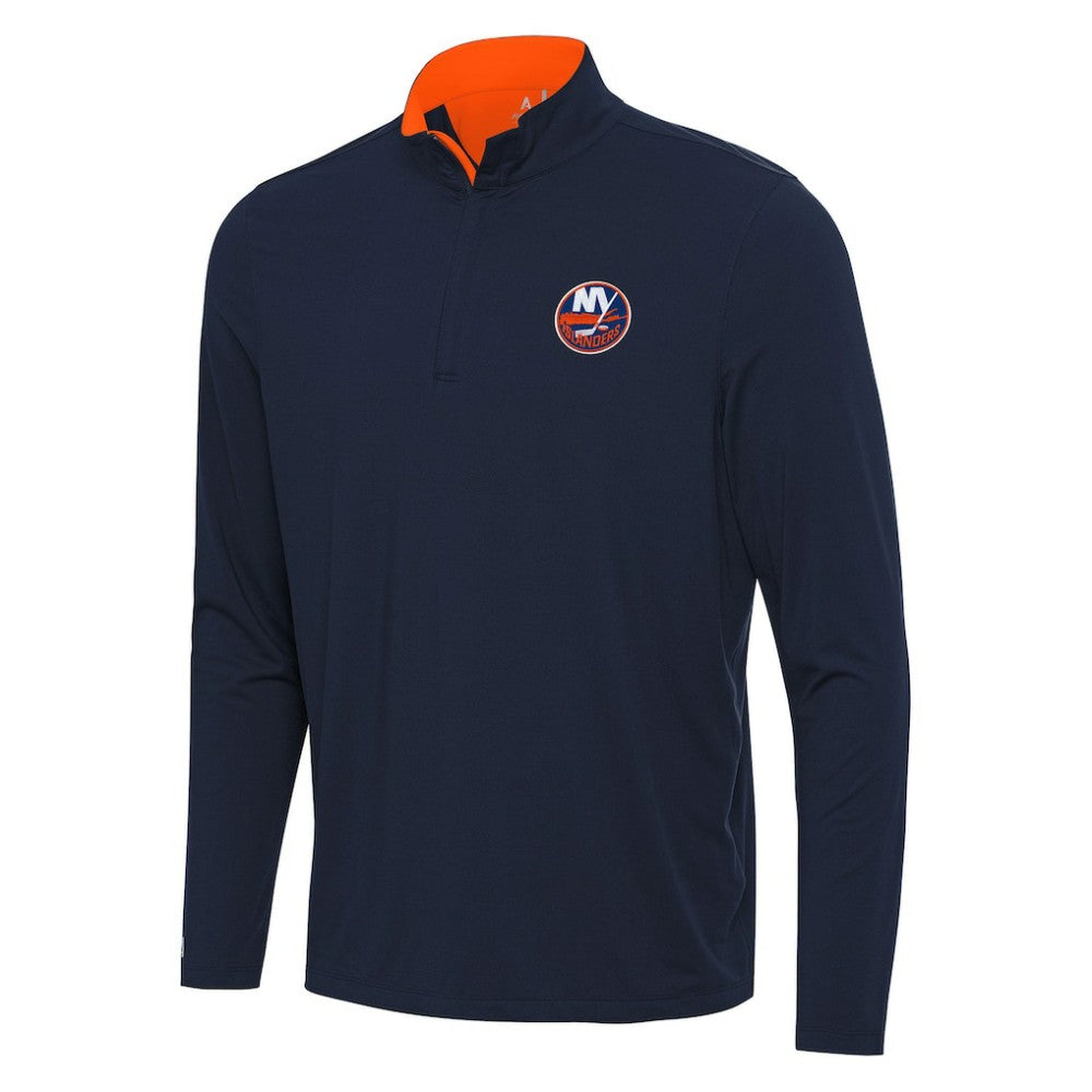 NHL New York Islanders Antigua Content Quarter-Zip Pullover Top - Navy/Orange