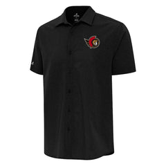 NHL Ottawa Senators Antigua Activate Woven Short Sleeve Button-Up Shirt - Black