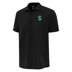 NHL Seattle Kraken Antigua Activate Woven Short Sleeve Button-Up Shirt - Black