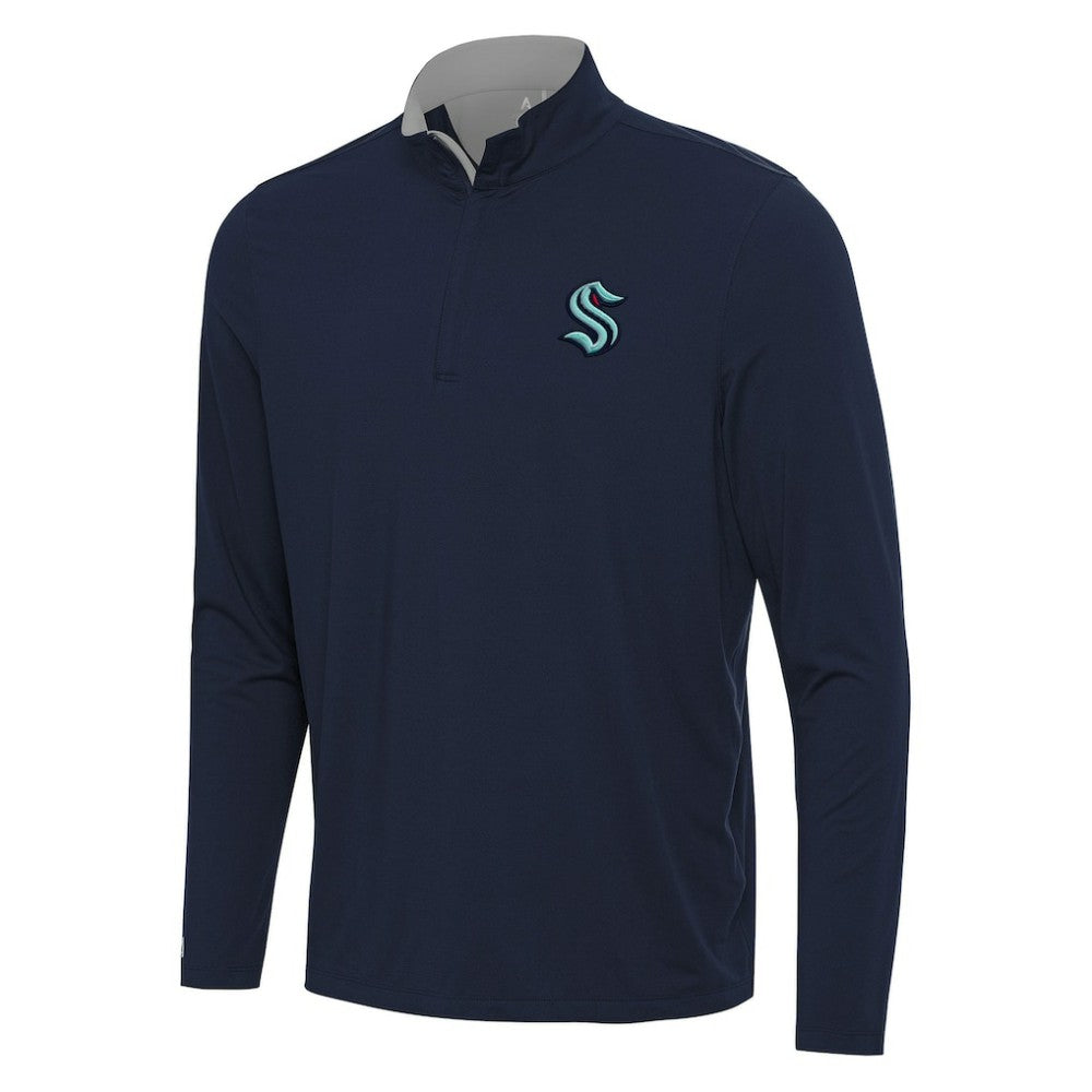 NHL Seattle Kraken Antigua Content Quarter-Zip Pullover Top - Deep Sea Blue/Gray