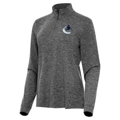 NHL Vancouver Canucks Antigua Women's Mentor Quarter-Zip Mock Long Sleeve Top - Heather Black