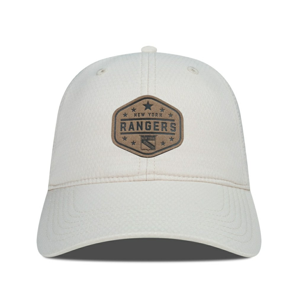 NHL New York Rangers Men's Levelwear Faux Leather Patch Unstructured Adjustable Hat - Cream